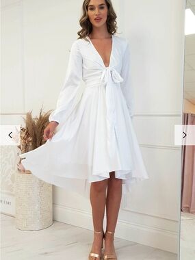 Hello Molly White Tie-Front High-Low Midi Dress